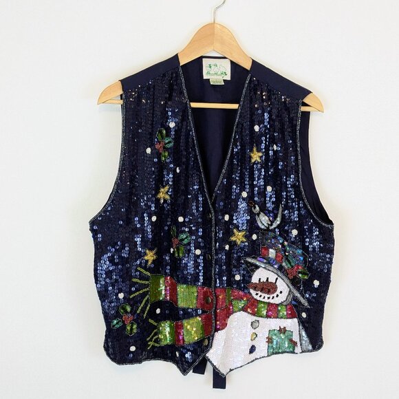 Vintage Sequin Christmas Snowman Vest The Quaker Factory - Picture 7 of 7